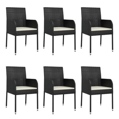 vidaXL 7 pcs conjunto de jantar p/ jardim c/ almofadões vime PE preto