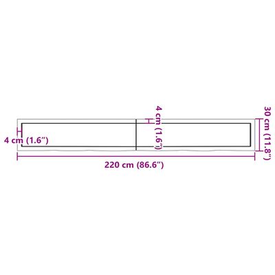 vidaXL Bancada p/ casa de banho 220x30x(2-6)madeira maciça não tratada