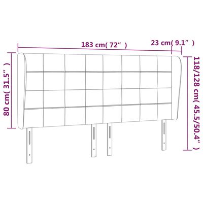 vidaXL Cabeceira cama c/ abas veludo 183x23x118/128 cm cinzento-escuro