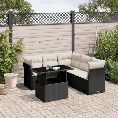 vidaXL 6 pcs conjunto sofás de jardim c/ almofadões vime PE preto