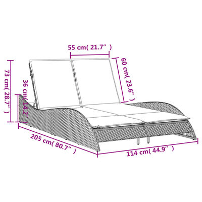 vidaXL Espreguiçadeira com almofadões 114x205x73 cm vime PE bege