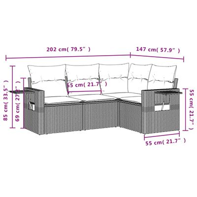 vidaXL 4 pcs conjunto de sofás para jardim c/ almofadões vime PE bege