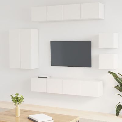 vidaXL 8 pcs conjunto móveis de TV madeira processada branco brilhante