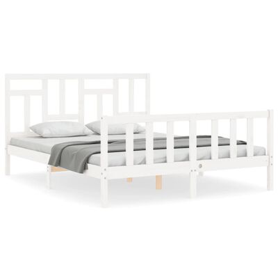 vidaXL Estrutura de cama King Size com cabeceira madeira maciça branco