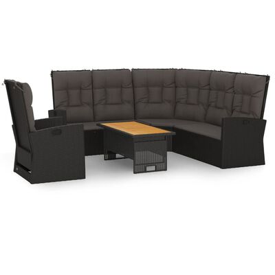 vidaXL 3 pcs conjunto lounge de jardim c/ almofadões vime PE preto