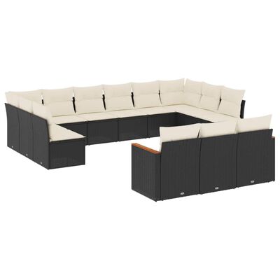 vidaXL 13 pcs conjunto de sofás de jardim com almofadões vime PE preto