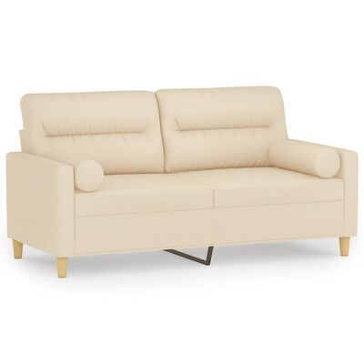 vidaXL Sofá 2 lugares + almofadas decorativas 140 cm tecido cor creme