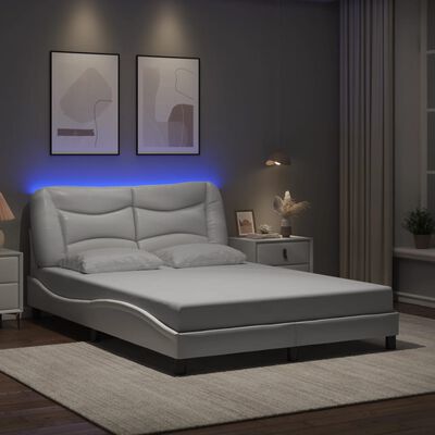 vidaXL Estrutura cama c/ luzes LED 140x190 cm couro artificial branco