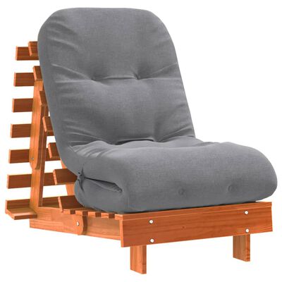 vidaXL Sofá-cama futon c/ colchão madeira de pinho maciça castanho-mel