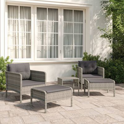 vidaXL 5 pcs conjunto lounge de jardim c/ almofadões vime PE cinzento