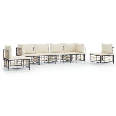 vidaXL 6 pcs conjunto lounge de jardim c/ almofadões vime PE antracite