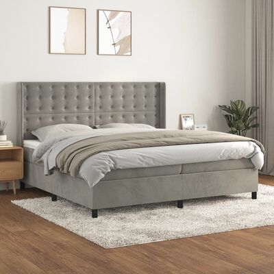 vidaXL Cama com molas/colchão 200x200 cm veludo cinzento-claro