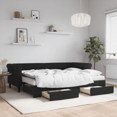 vidaXL Sofá-cama com gavetão e gavetas 80x200 cm veludo preto