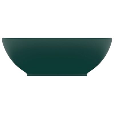 vidaXL Lavatório luxuoso oval 40x33cm cerâmica verde-escuro mate