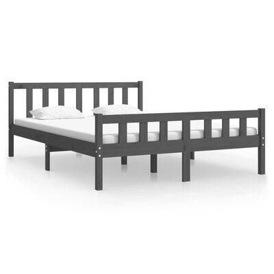 vidaXL Estrutura de cama casal 135x190 cm madeira maciça cinzento