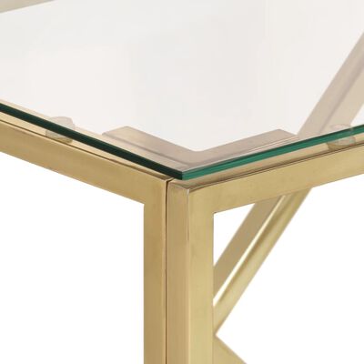 vidaXL Mesa consola aço inoxidável e vidro temperado dourado