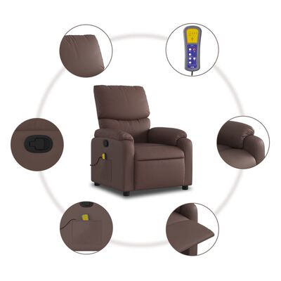 vidaXL Poltrona de massagens reclinável couro artificial castanho