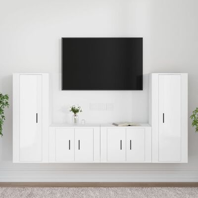 vidaXL 4 pcs conjunto móveis de TV madeira processada branco brilhante