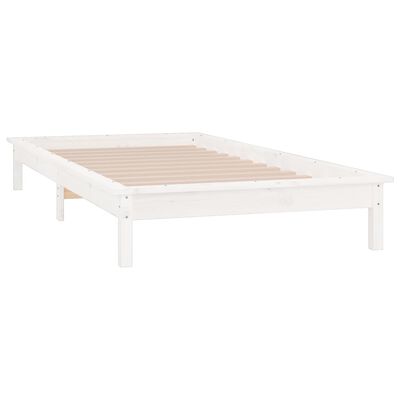 vidaXL Estrutura cama c/ LED solteiro 90x190 cm madeira maciça branco
