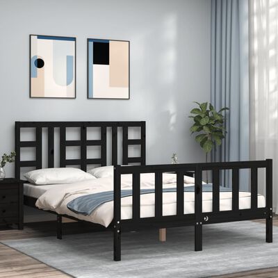 vidaXL Estrutura de cama com cabeceira 160x200 cm madeira maciça preto