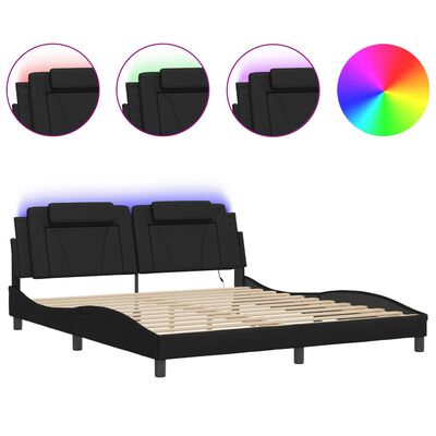 vidaXL Estrutura de cama c/ luzes LED 180x200cm couro artificial preto