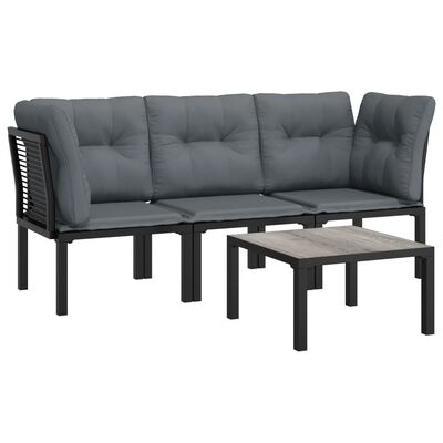 vidaXL 4 pcs conjunto lounge de jardim vime PE preto e cinzento