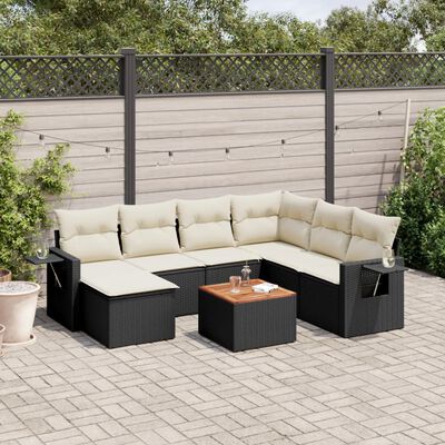 vidaXL 8 pcs conjunto sofás de jardim com almofadões vime PE preto