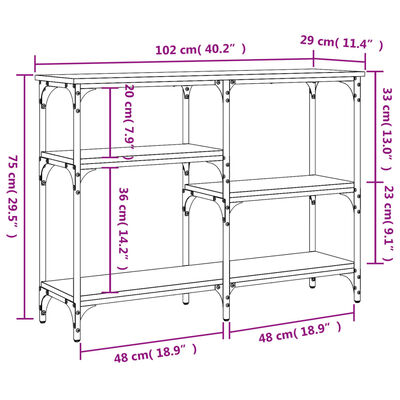 vidaXL Mesa consola 102x29x75 cm derivados de madeira carvalho fumado