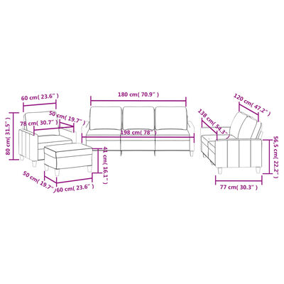 vidaXL 4 pcs conjunto de sofás com almofadões couro artificial preto