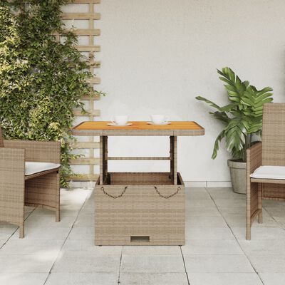 vidaXL Mesa de jardim 80x80x71 cm vime PE e madeira de acácia bege