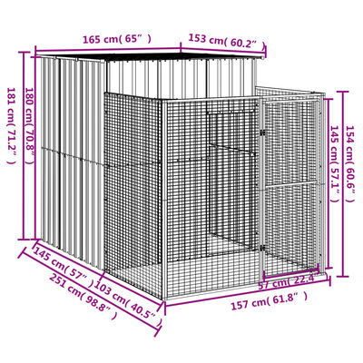 vidaXL Casota para cães com parque aço galvanizado cinzento-claro