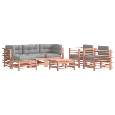 vidaXL 7 pcs conjunto lounge de jardim com almofadões douglas maciça