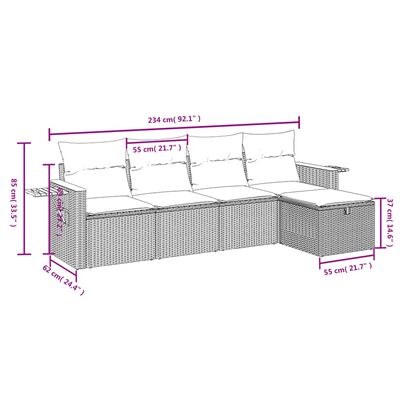 vidaXL 5 pcs conjunto sofás de jardim c/ almofadões vime PE cinzento