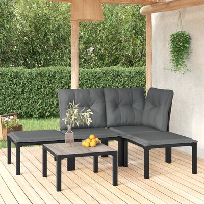 vidaXL 5 pcs conjunto lounge de jardim vime PE preto/cinzento