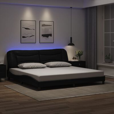 vidaXL Estrutura de cama c/ luzes LED 200x200cm couro artificial preto