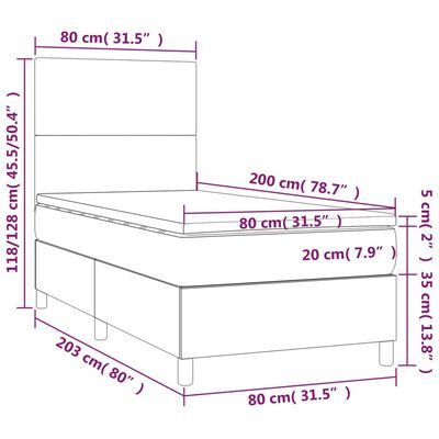 vidaXL Cama box spring c/ colchão/LED 80x200cm couro artificial branco