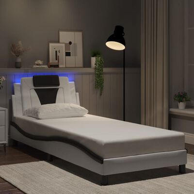 vidaXL Estrutura cama c/ luzes LED 80x200 cm couro artif. branco/preto