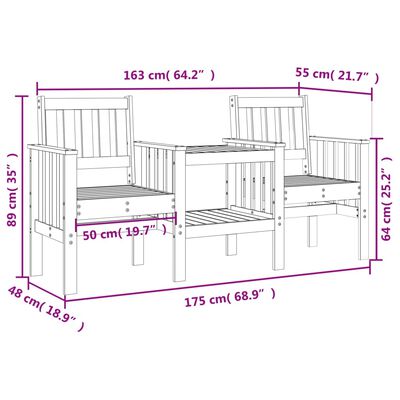 vidaXL Banco de jardim 2 lugares com mesa madeira de douglas maciça