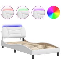vidaXL Estrutura de cama c/ luzes LED 80x200cm couro artificial branco