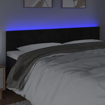 vidaXL Cabeceira de cama c/ luzes LED veludo 200x5x78/88 cm preto