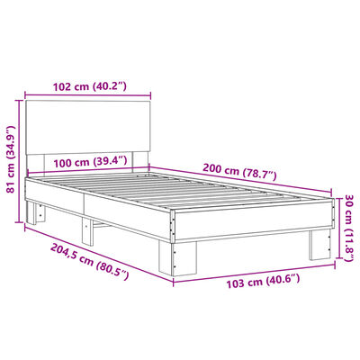 vidaXL Estrutura cama 100x200 cm derivados madeira/metal cinza sonoma