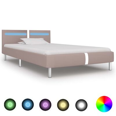 vidaXL Estrutura de cama c/ LEDs 90x200 cm couro artificial cappuccino
