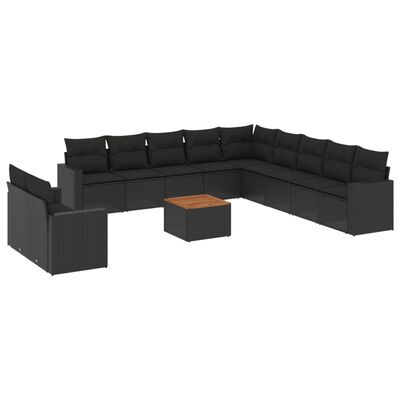 vidaXL 12 pcs conjunto de sofás de jardim c/ almofadões vime PE preto