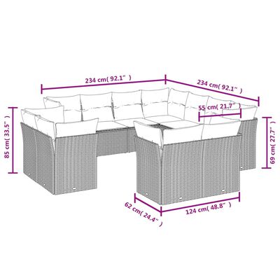 vidaXL 11 pcs conjunto sofás de jardim c/ almofadões vime PE bege