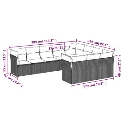 vidaXL 10 pcs conjunto sofás de jardim c/ almofadões vime PE cinzento