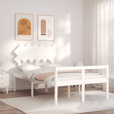 vidaXL Cama de casal para idosos com cabeceira madeira maciça branco