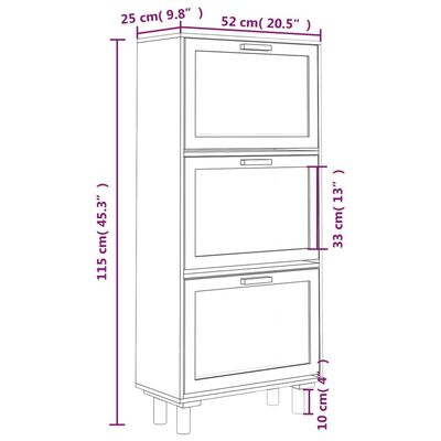 vidaXL Sapateira 52x25x115 cm derivados de madeira/vime natural branco