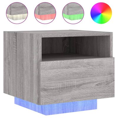 vidaXL Mesa de cabeceira com luzes LED 40x39x37 cm cinzento-sonoma