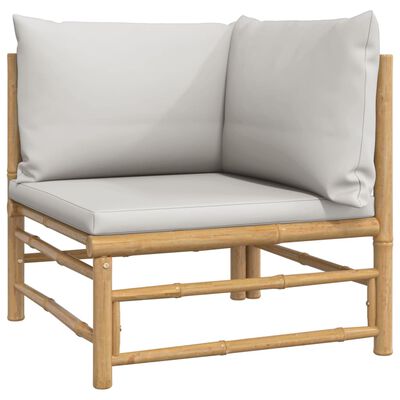 vidaXL 7 pcs conj. lounge de jardim bambu c/ almofadões cinzento-claro