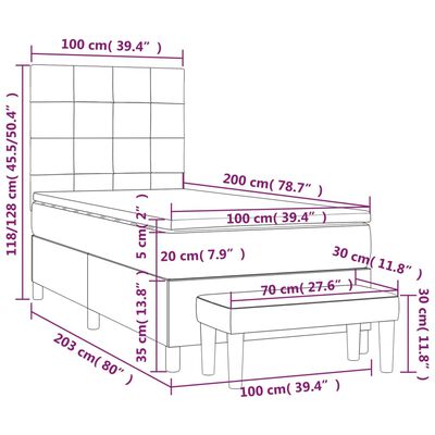 vidaXL Cama com molas/colchão 100x200 cm veludo cinza-escuro